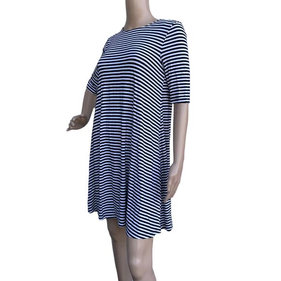 Old Navy Women's Black White Stripes Jersey Short Sleeve T-Shirt Swing Dress S - Picture 2 of 5
